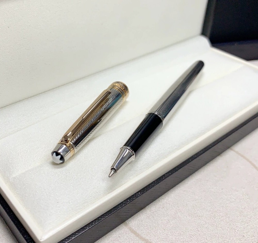 Deluxe Metal Series Grid Silver - Gold Clip 0.7mm Rollerball Pen No Box