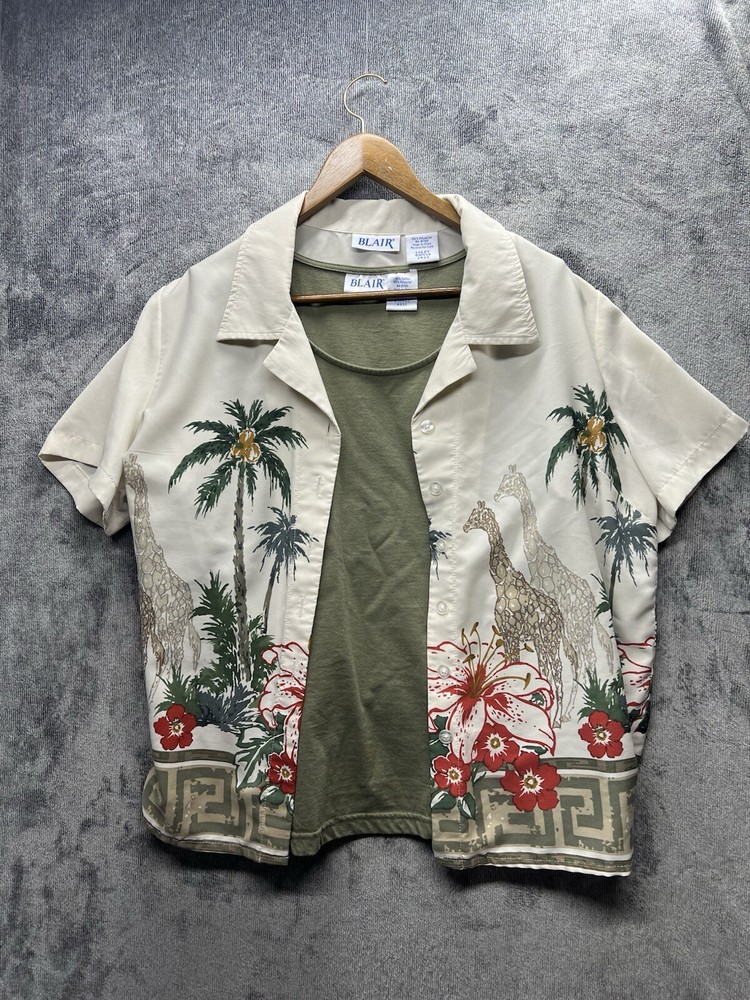 Blair Womens Giraffe Button Front Blouse Top Matching Under Tank Giraffe