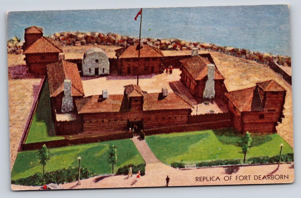 Chicago 1933 World Fair~Fort Dearborn Replica~Air View~Cabins~ART DECO Colortype
