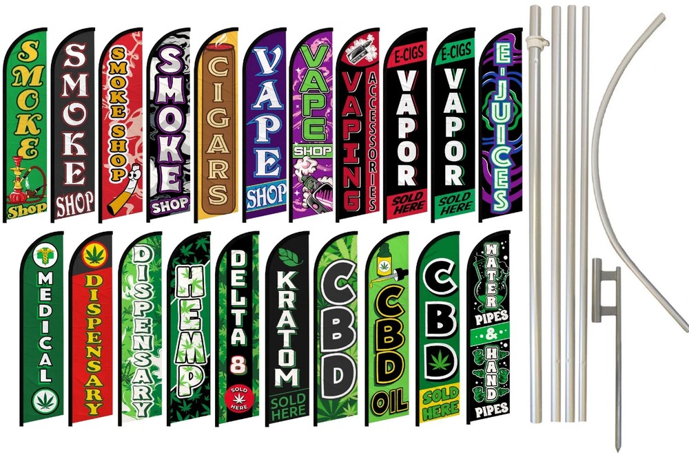 Smoke Shop Windless Business Flag & Pole Kits Vaping MJ Dispensary