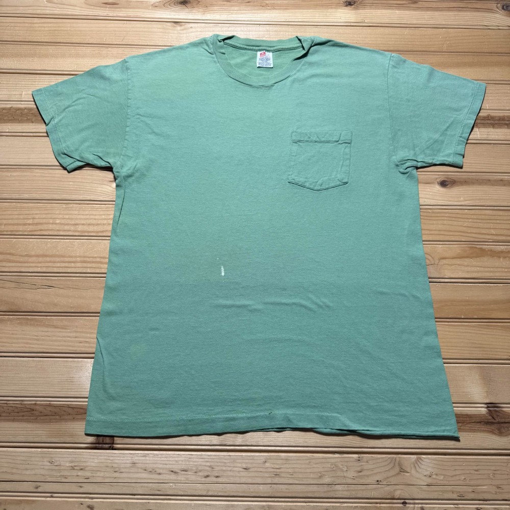 Vintage 90s Hanes Blank Minimalist Single Stitch Pocket T-Shirt USA Made - Large