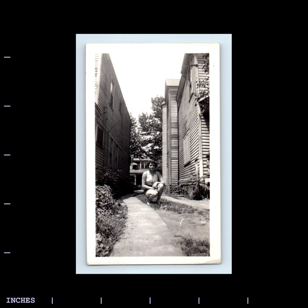 Old Vintage Photo LEGGY WOMAN IN DRIVEWAY
