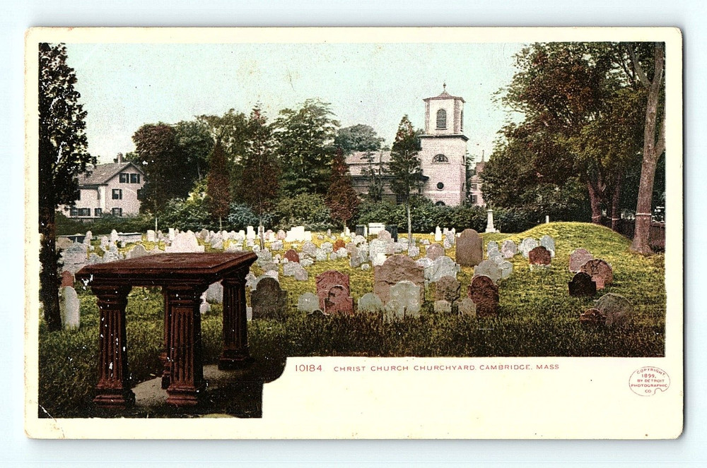 Christ Church Churchyard Cambridge Massachusetts Antique Postcard E2