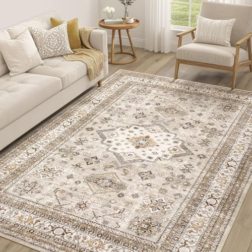 Vintage Living Room Area Rug 5x7 - Large Soft 5' x 7' (Rectangular) Beige