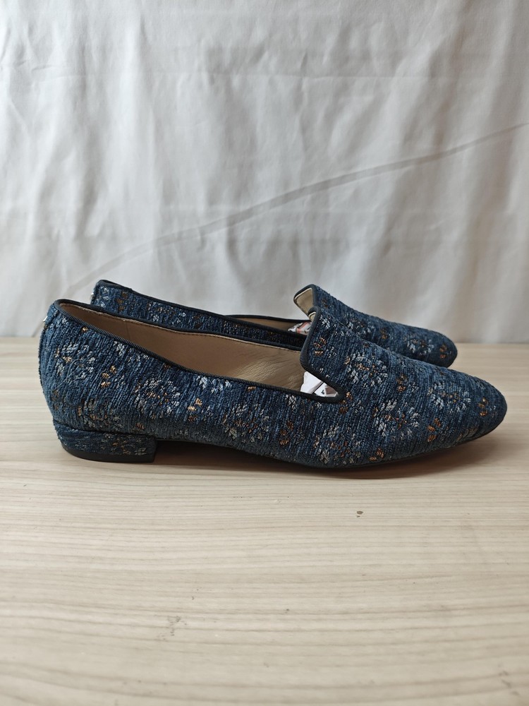 Sam Edelman Loafers 8.5 Shoes Womens Blue Jacquard Metallic Smoking Slipper