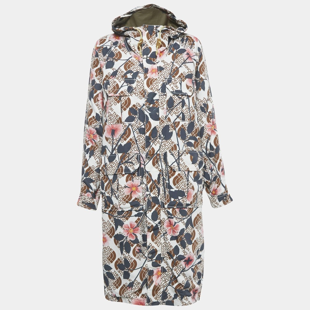 Gucci X North Face Multicolor Floral Print Synthetic Hooded Trench Coat S