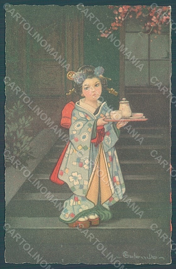 Artist Signed Colombo E. Girl Geisha serie 2113 postcard HR2725