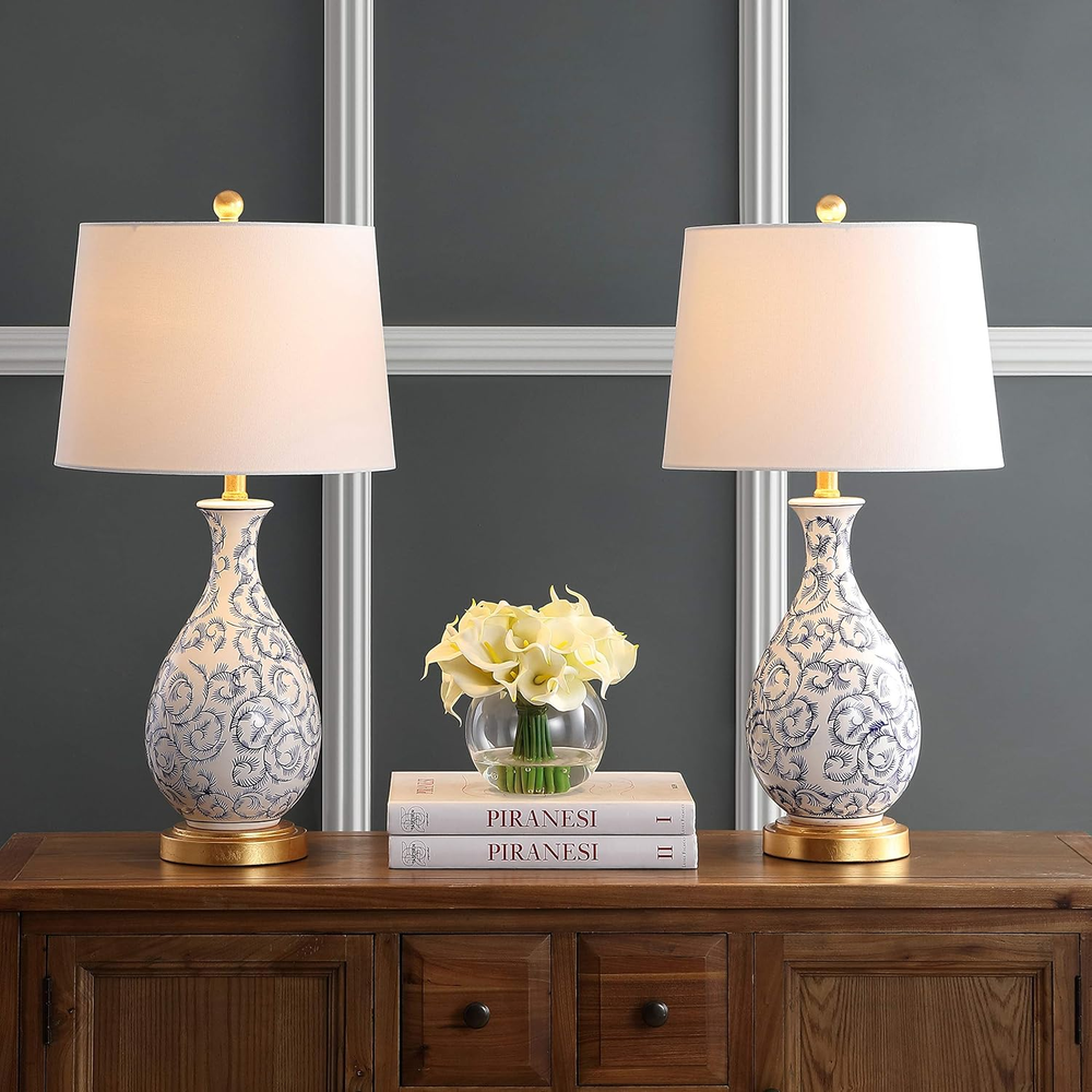 Lighting Collection Avi Scroll Blue/ White 28-Inch Bedroom Living Room Home Offi
