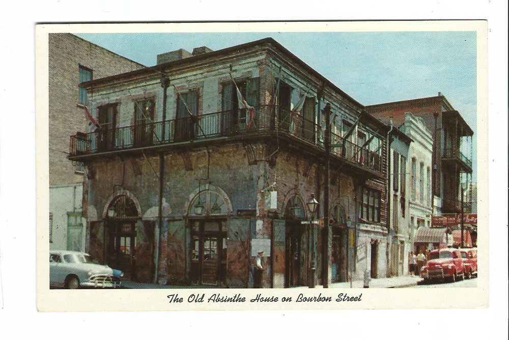 New Orleans LA Old Absinthe House Bourbon Street Vtg Postcard Old Cars Unposted-image