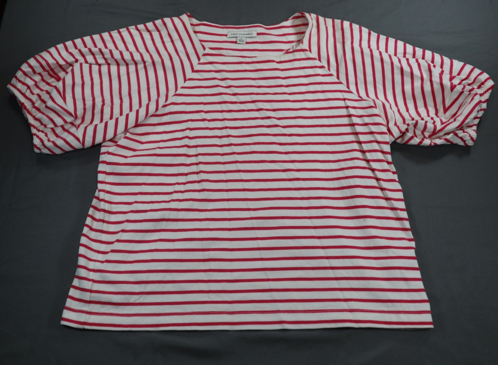 Free Assembly Crop Top Shirt Pink Stripes With Puff Sleeves Size Large