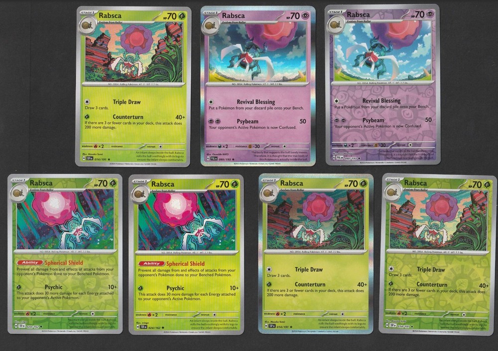 Rabsca Pokemon Card Collection Set of 7 English Cards Reverse Holo Rare