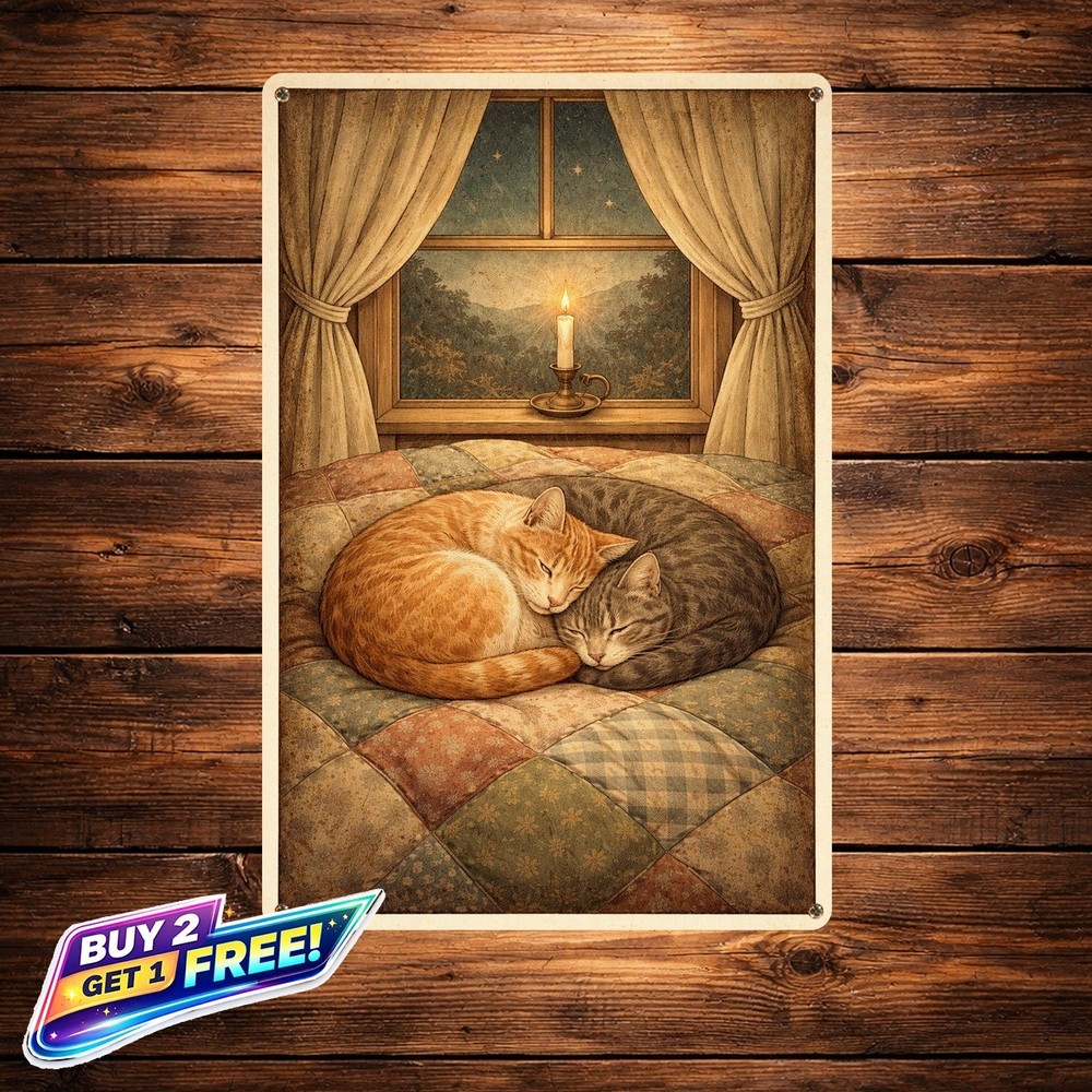 Sleeping Cat Vintage Metal Tin Sign 8x12 Charming Bar Cafe Garage Wall Art