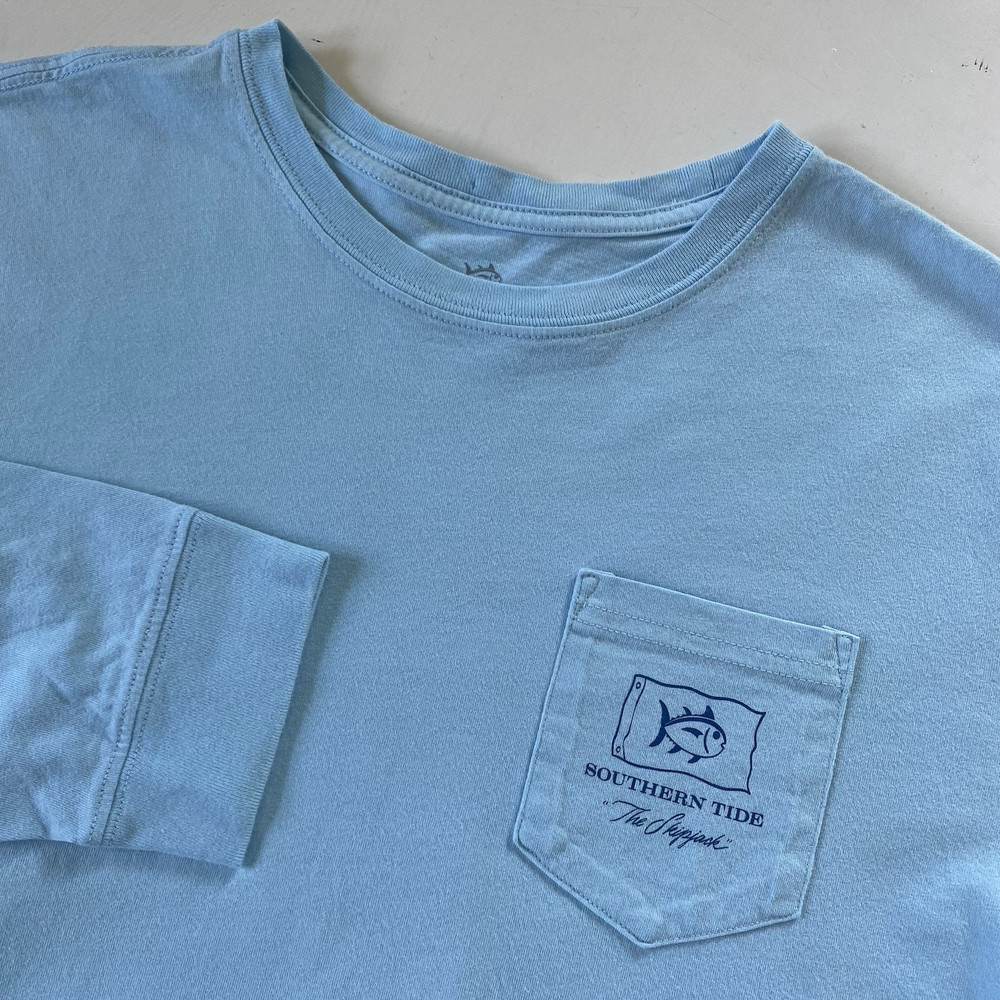 Southern Tide EUC The Skipjack Tee Shirt Sky Blue Cotton Size M Long Sleeve