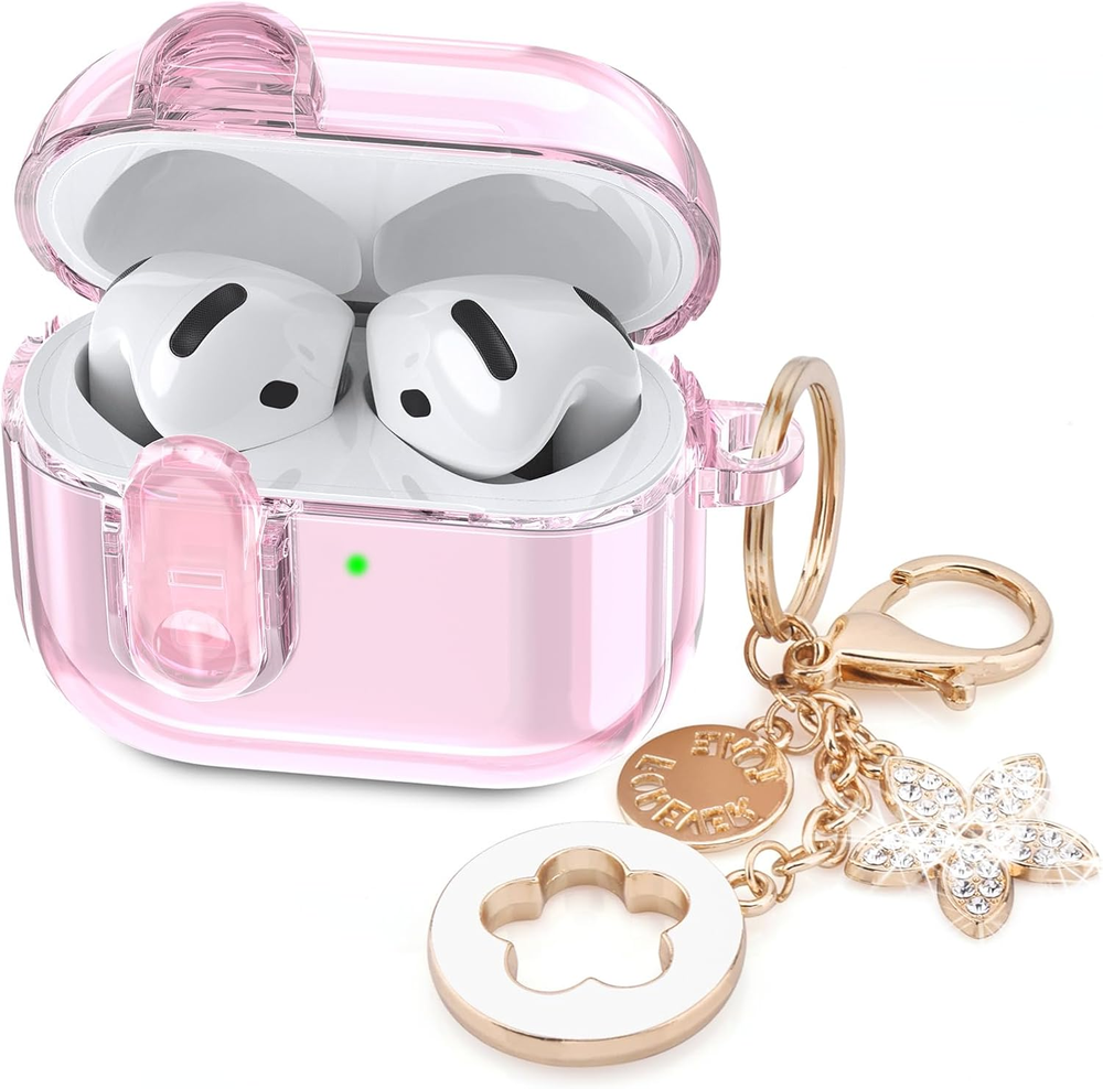 (With Safety Lock) Clear Case Compatible with Cute Apple Airpods 4 Cases 2024 Wo