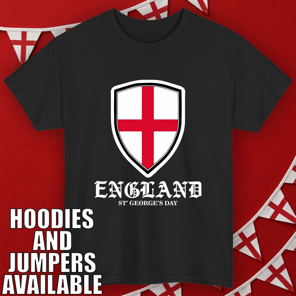 St George's Day England Shield T-Shirt British Pride Flag Cross Fan Gift Tee Top