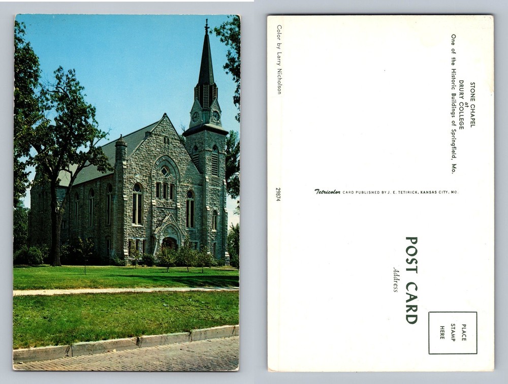 Springfield, MO-Missouri, Drury College Stone Chapel PC Vintage Postcard