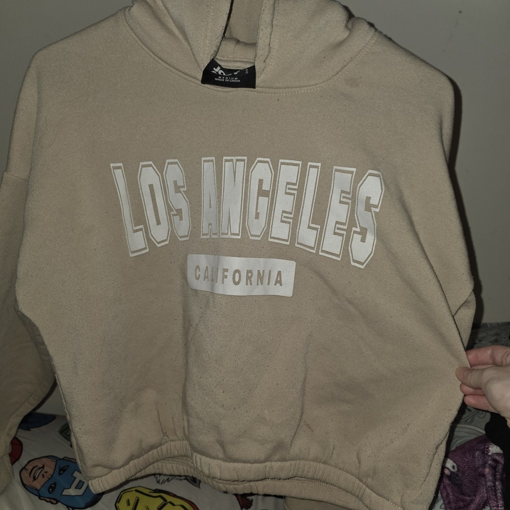 Jolie & Joy Pullover Hoodie Beige Los Angeles Graphic Women's Size M