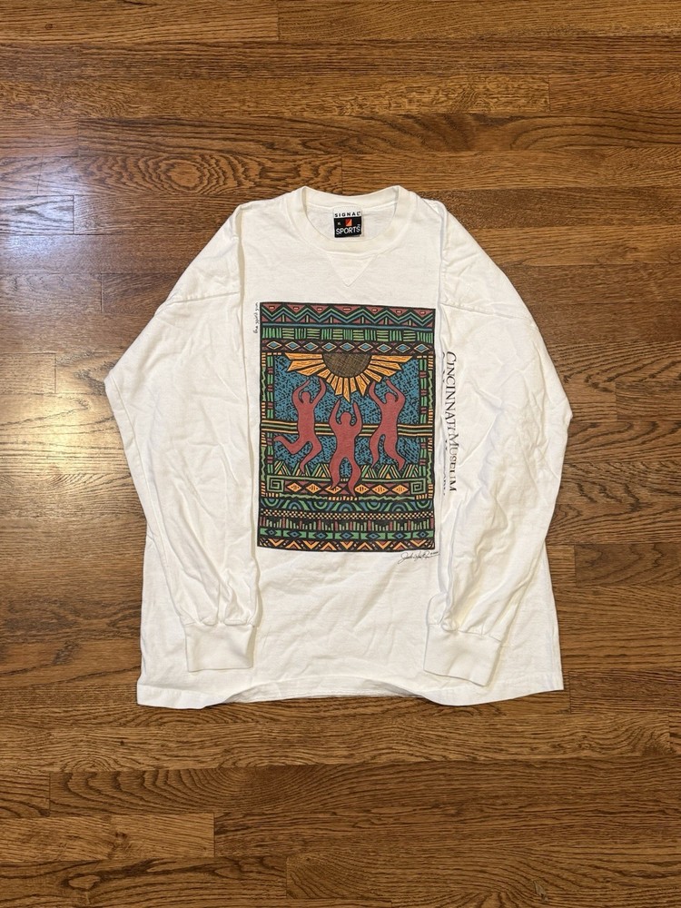 Vintage 1991 Cincinnati Museum of Natural History Art Long Sleeve Aztec Style