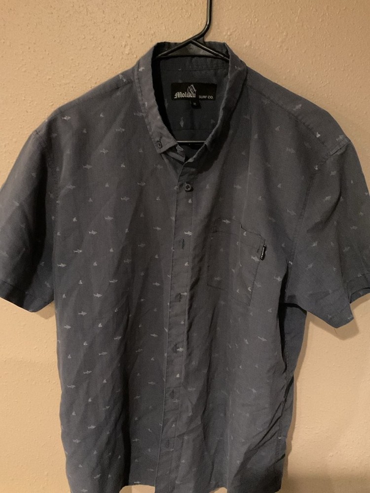Molokai Surf Co. Men's Shark Print Short Sleeve Button Down Shirt Size XL
