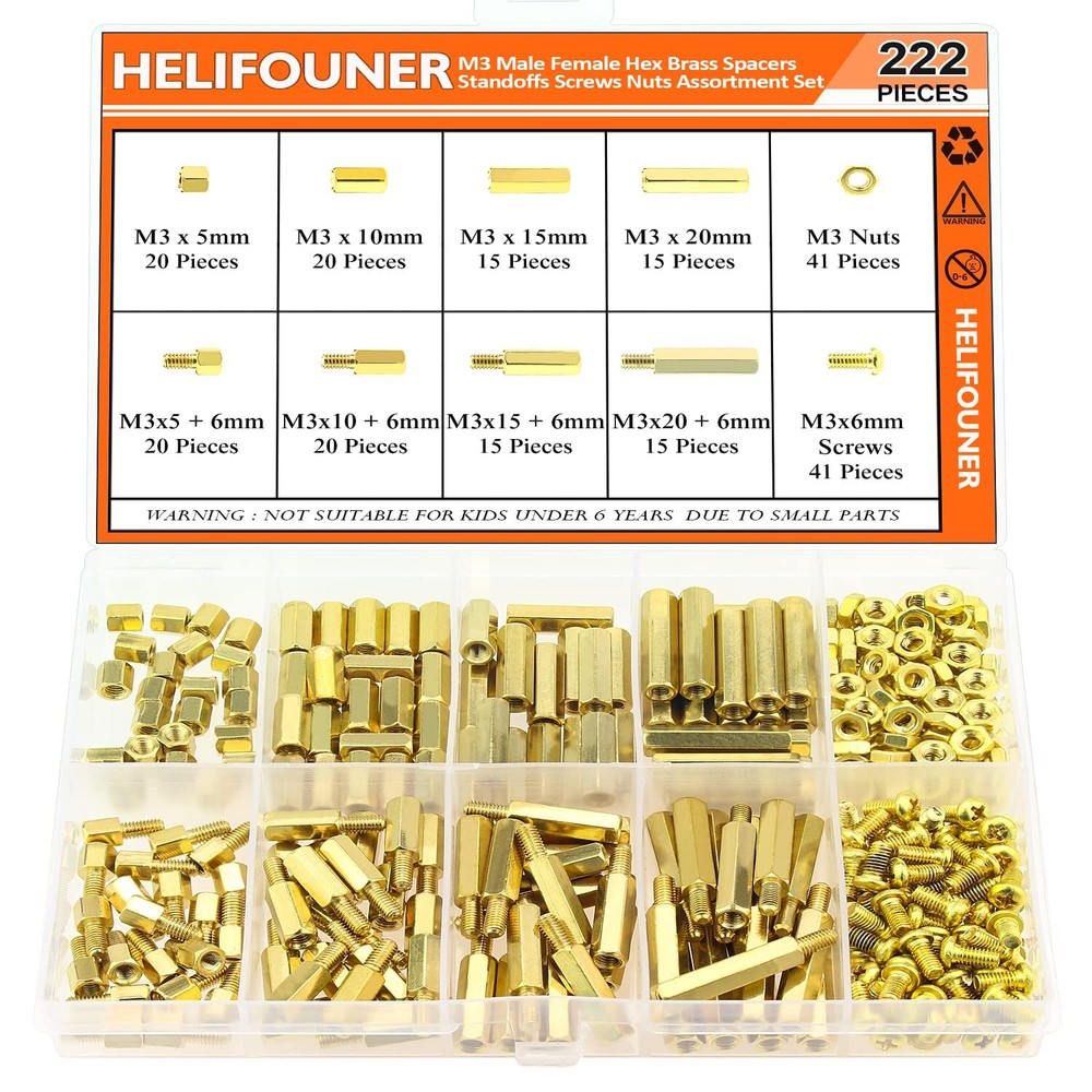 222 Pieces M3 Male Female Hex Brass Spacers Standoffs Screws Nuts Assortment ...