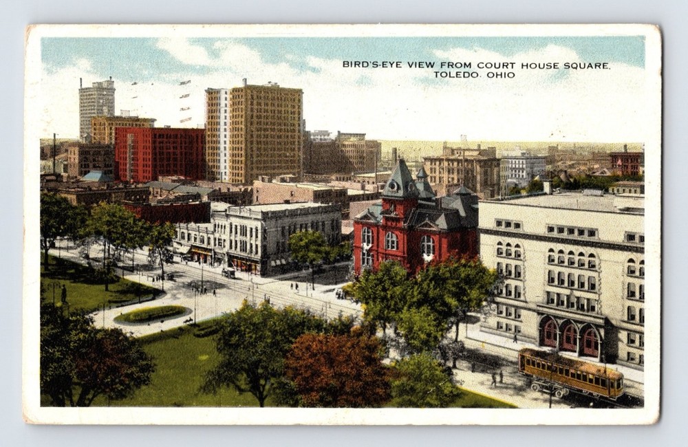 Vintage Toledo Ohio Bird's-Eye View Postcard from Court House Square