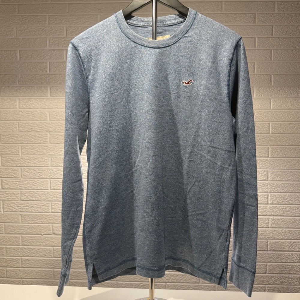 Hollister Men's Long Sleeve Crew Neck T-Shirt Casual Top Activewear Heather Blue