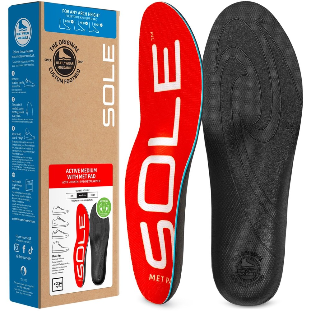 SOLE Active Medium Arch Insoles with Met Pad Plantar Fasciitis M11 W13