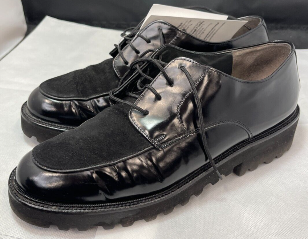 Paul Green Patent Leather Suede Toe Lace Up Loafers Size 9
