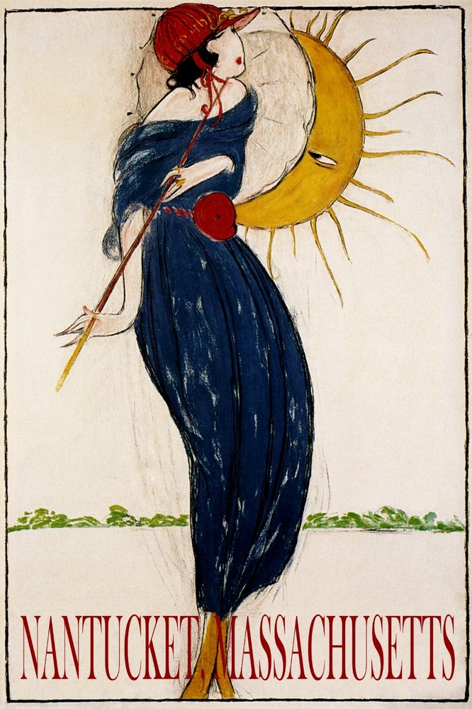 Vintage Nantucket Summer Sun Flirting With Woman Umbrella Poster Free Shipping