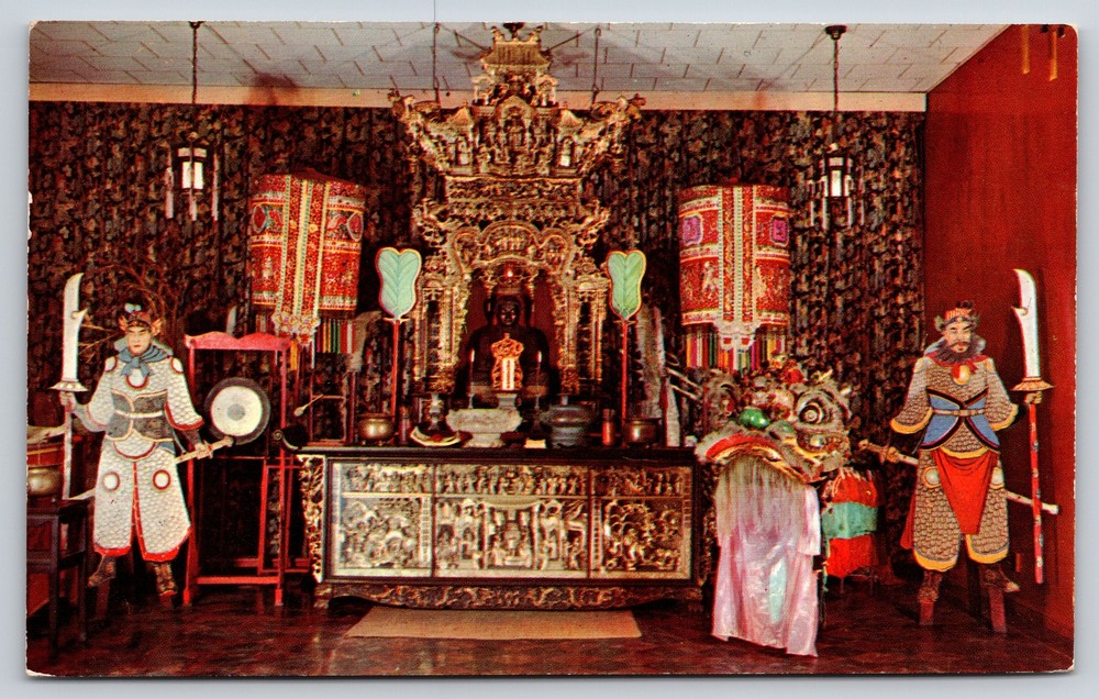 Interior~Wah Yan Mue Chinese Temple New York City~Vintage Postcard