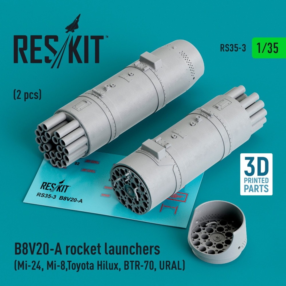 1:35 ResKit RS35-0003 B8V20-A Rocket Launchers Mi-24 Mi-8 2pc 3D Print