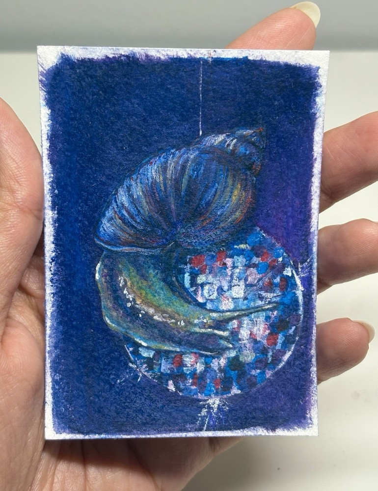 DISCO SNAIL #1 ACEO original painting, signed art card, watercolor and gouache