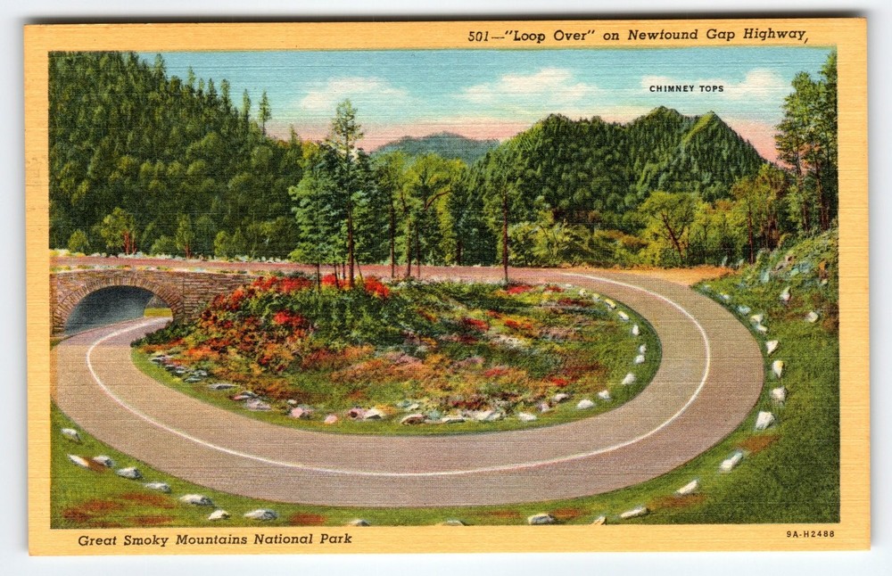 Vintage Linen Postcard Loop Over Newfound Gap Highway Great Smoky Mountains