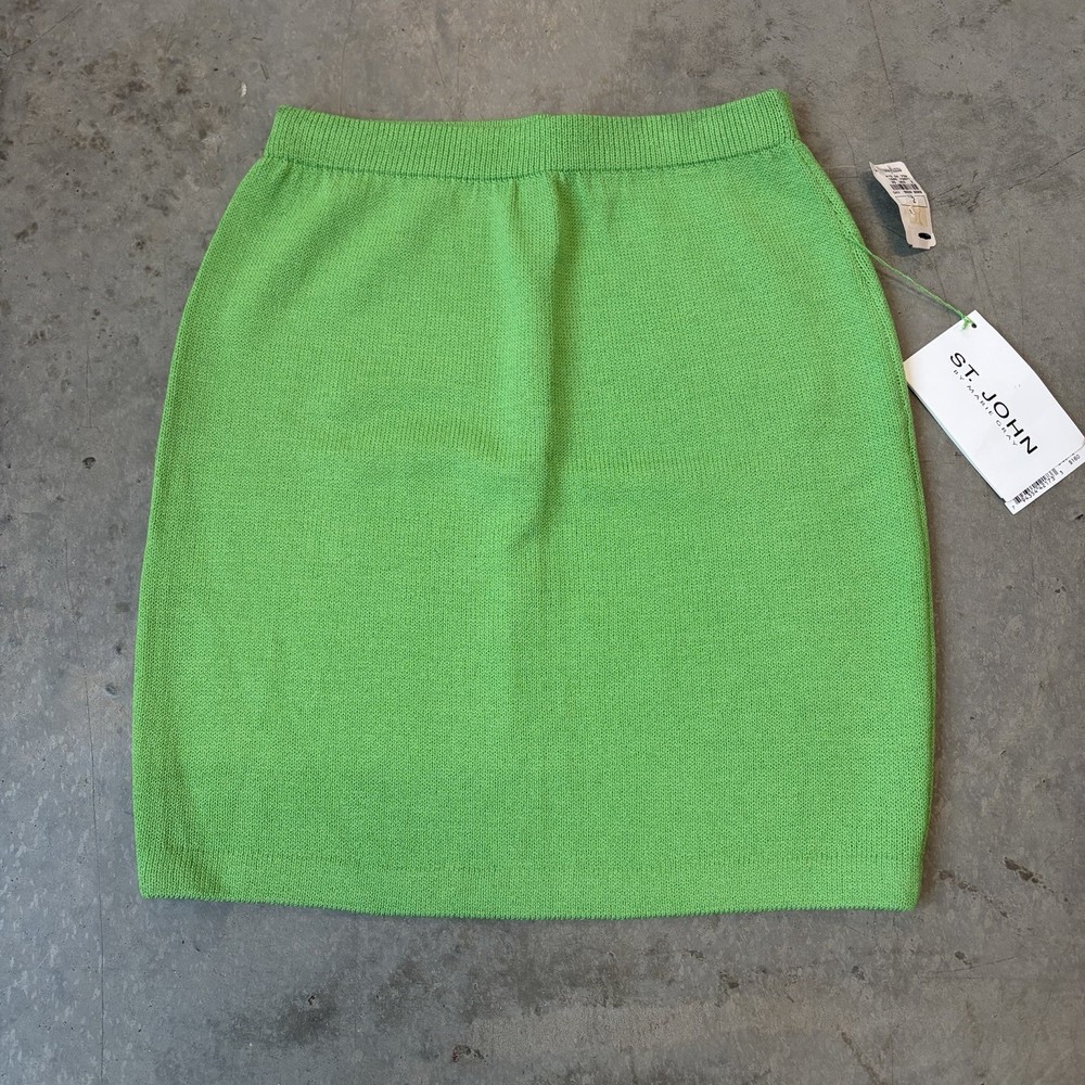 NEW Vintage 90s St John By Marie Gray Green Textured Pencil Skirt Wool Size 2