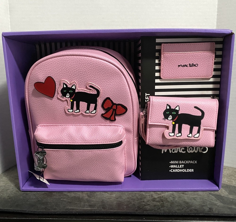 Marc Tetro Black Cat Mini Backpack Wallet Card Holder 3-Piece Gift Set