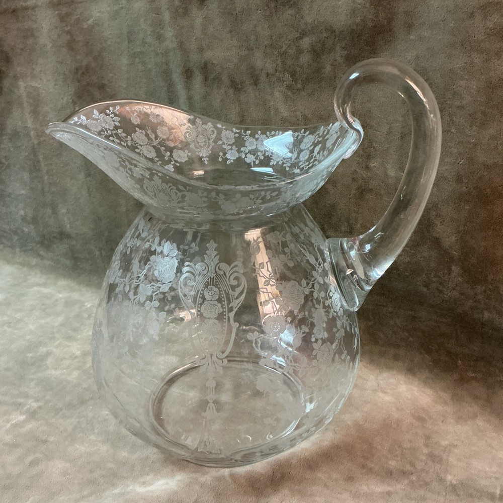 1940s Cambridge glass crystal rose point etched Doulton water pitcher jug 76oz