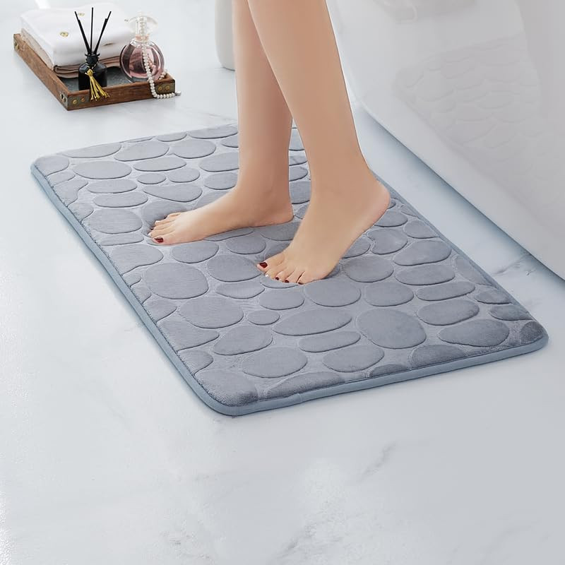 Soft Grey Memory Foam Bath Mat 24x17 Non Slip Absorbent Bath Rug