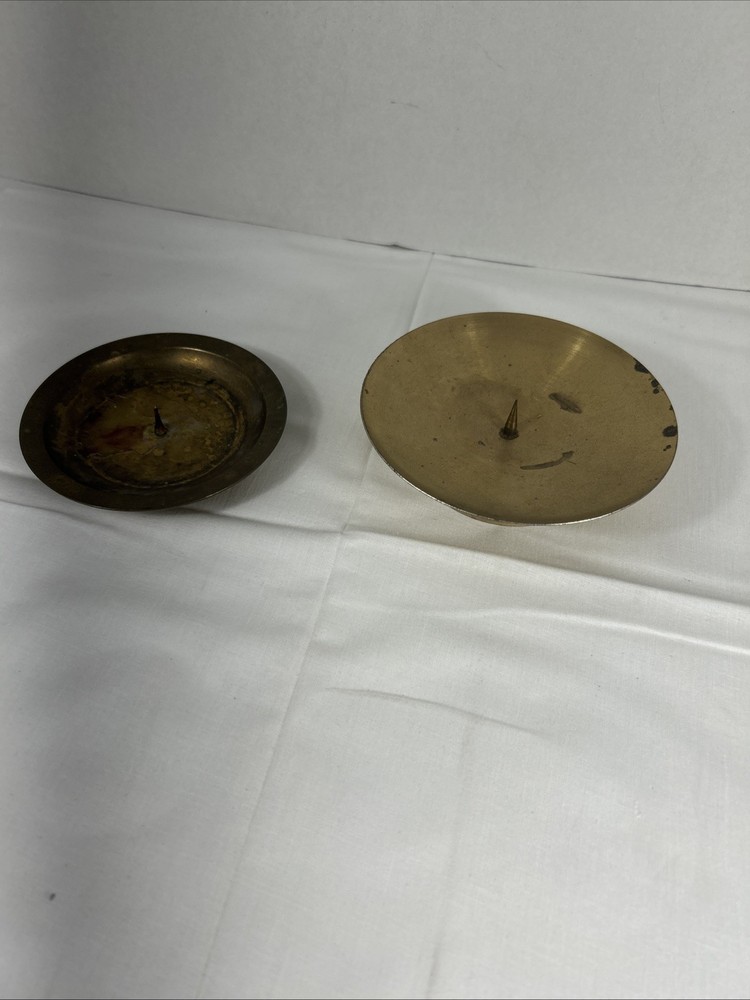 Lot Of 2 VTG MCM Pillar Brass Candle Holders W/Spike
