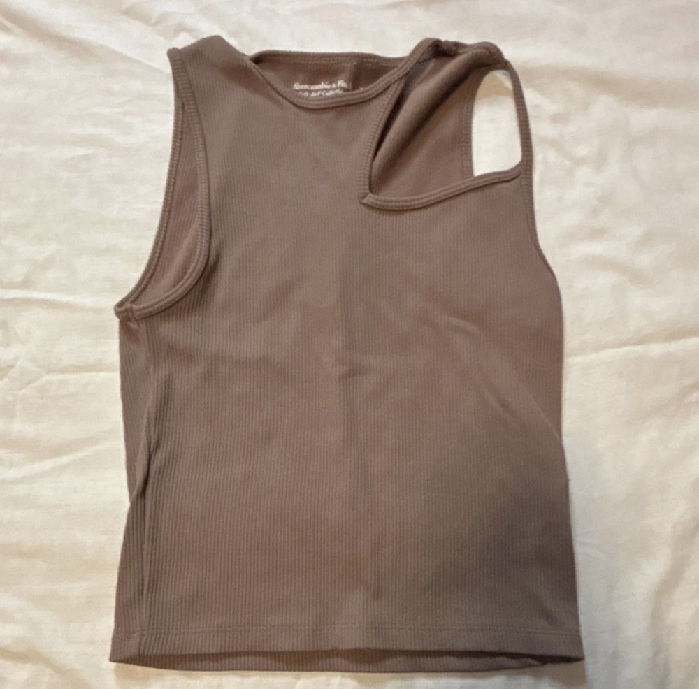 Abercrombie & Fitch Solid Ribbed Knit Cutout Cropped Tank Top Brown Women’s XS
