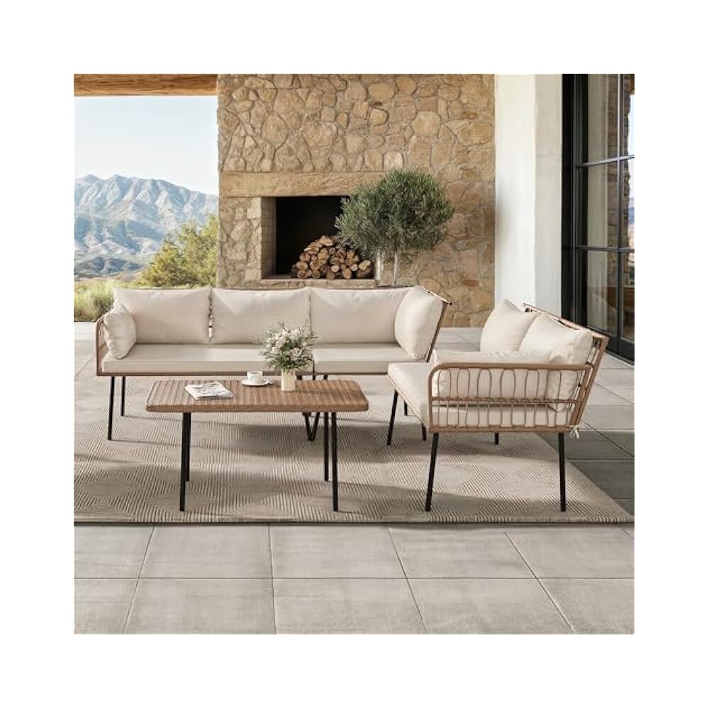Beige Wicker Patio Set, Enhance Your Outdoor Space with Stylish Seating