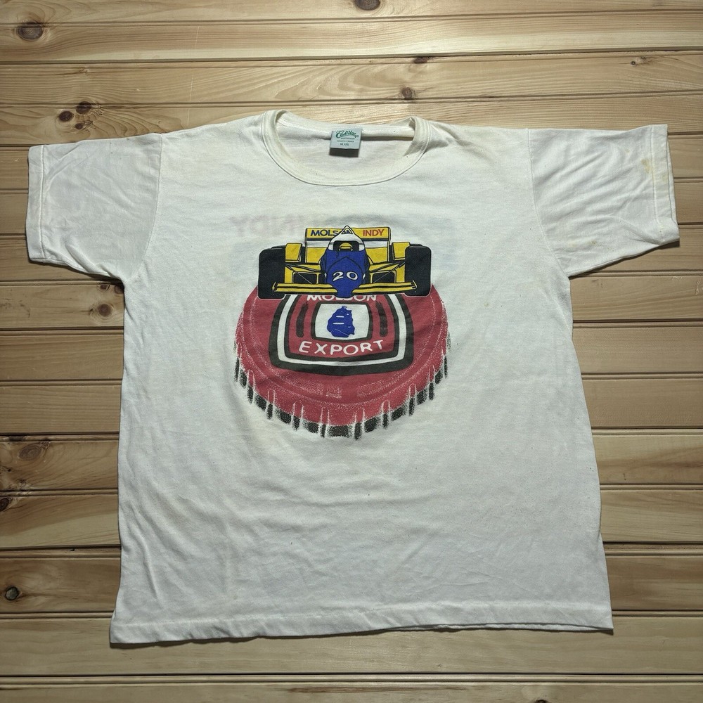 Vintage 80s Molson Beer Indy Car Racing Double Sided Single Stitch Shirt Size XL