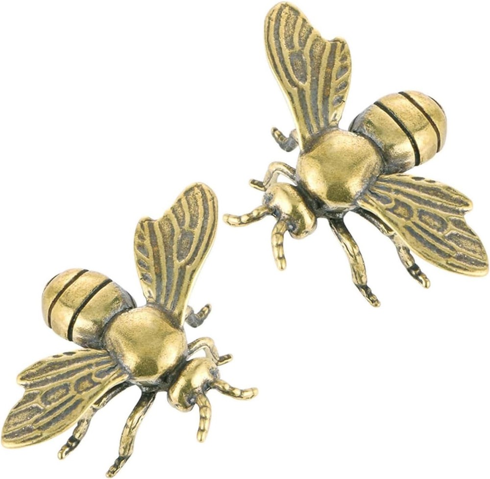 2 PCS Gold Bee Figurine: Vintage Brass Bee Statues Decorative