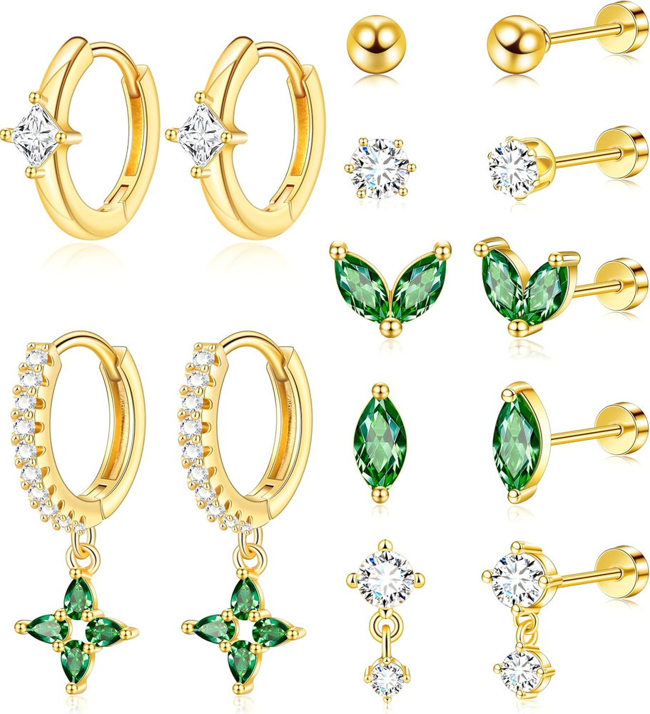 Gold Flat Back Stud Earrings Set Surgical Stainless Steel Dainty Cartilage Earri