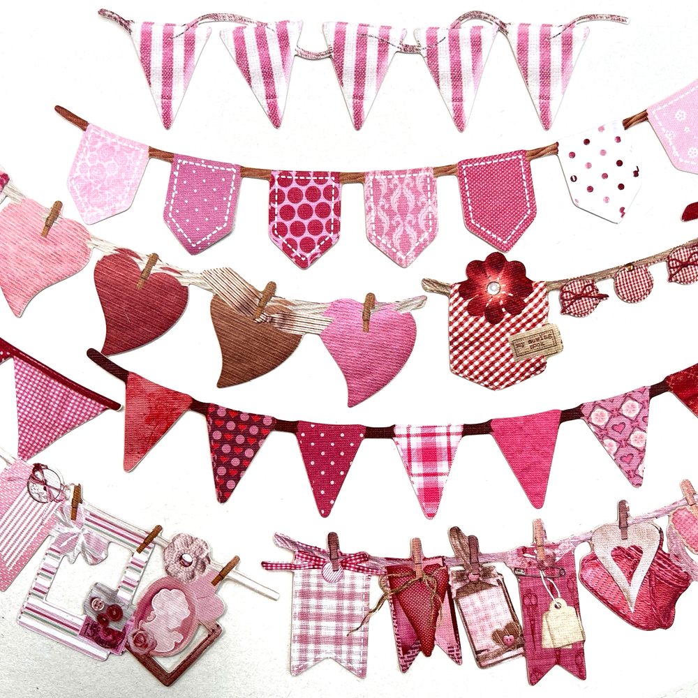 Festive Banner Strip Stickers Red Valentine's Junk Journaling Collage Scrapbook