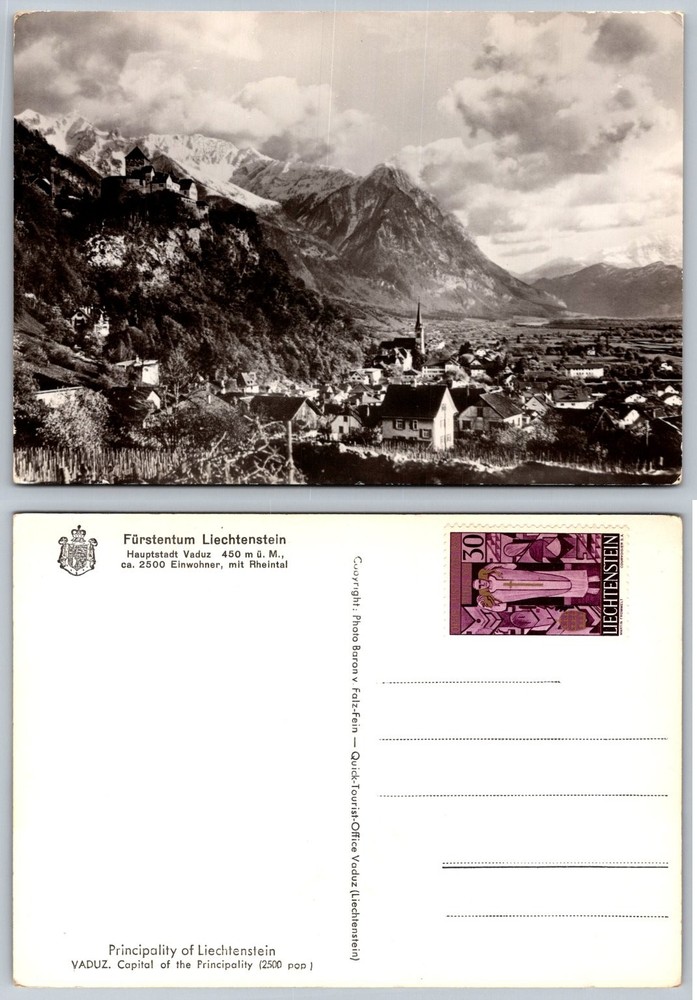 Vintage Vaduz Liechtenstein Castle & Town Postcard, Alps Scenic View