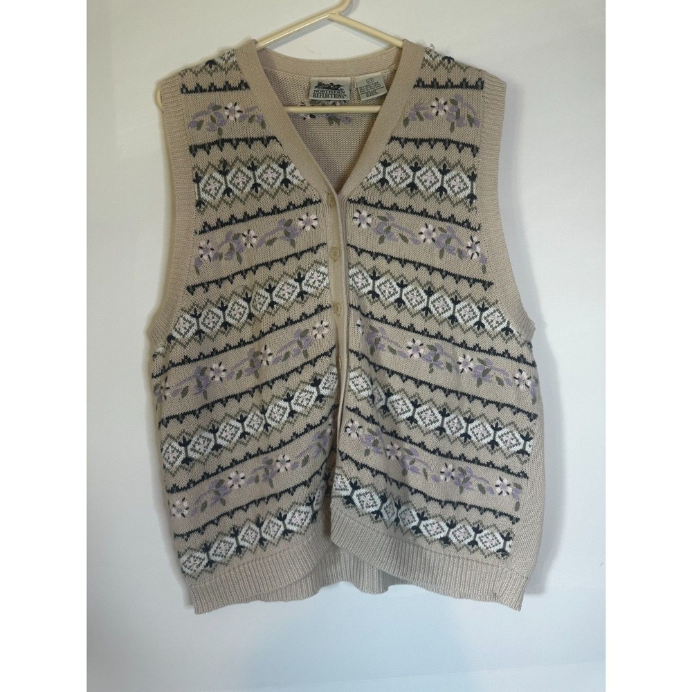 Vintage Northern Reflections Women's Sweater Vest Button Front Cottagecore L