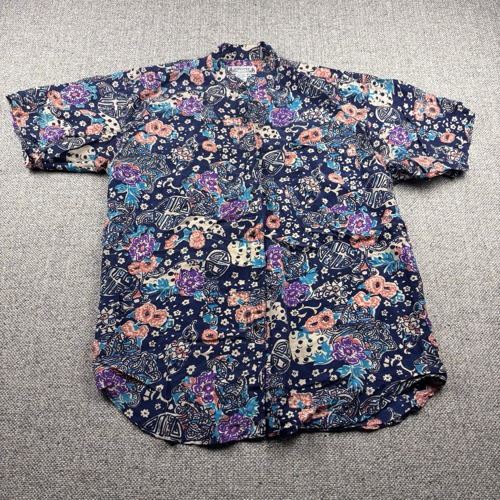 Vintage Whistles 100% Silk Shirt Button Up Short Sleeve Abstract Sz M