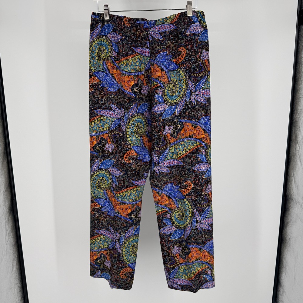 Vintage 70s 80s Paisley Floral Print High Waist Elastic Pants Boho Festival S M