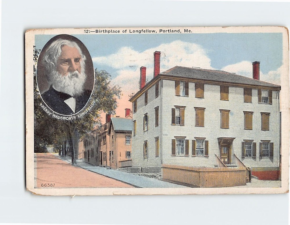 Postcard Birthplace of Longfellow Portland Maine USA