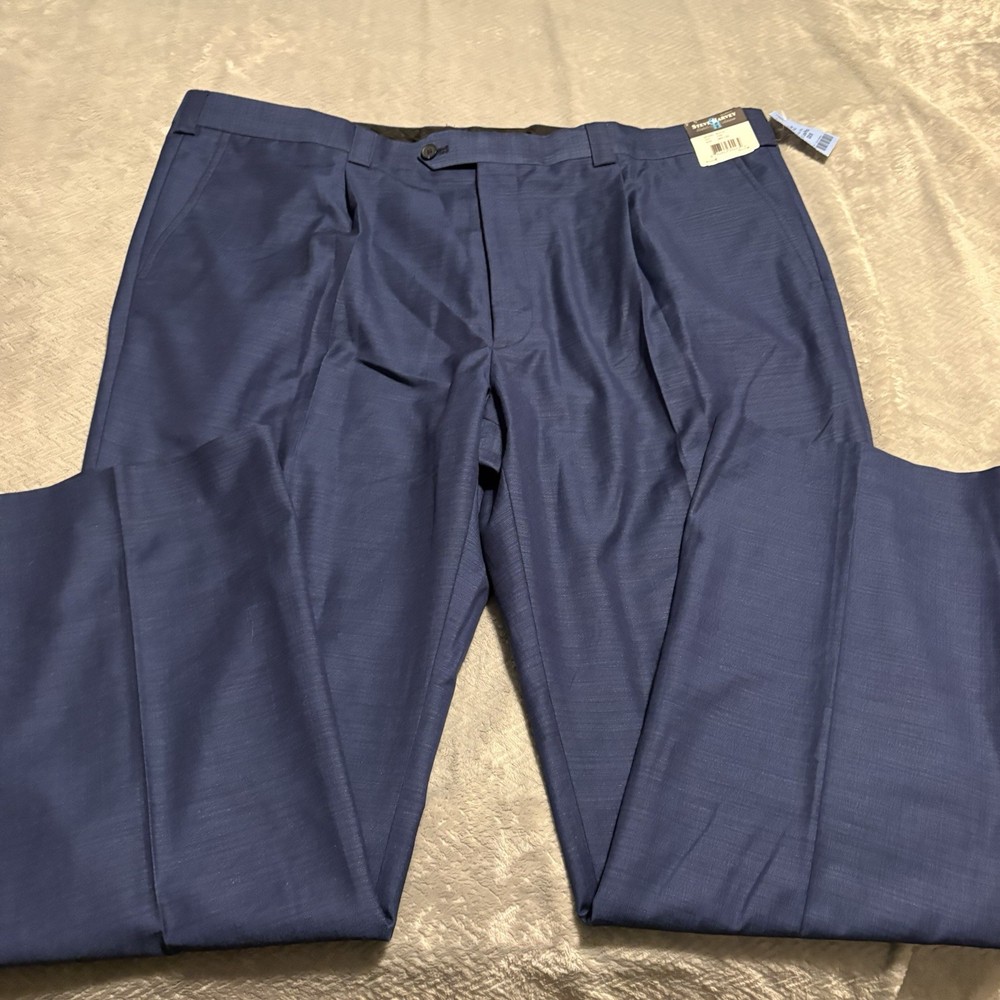 New Mens Steve Harvey Signature Pleated Navy Pants Size 46X32